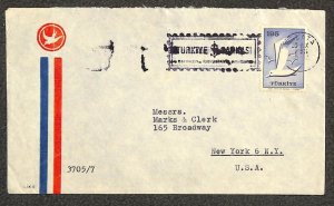 TURKEY C37 STAMP MARKS & CLERK ISTANBUL TO NY AIRMAIL COVER 1961