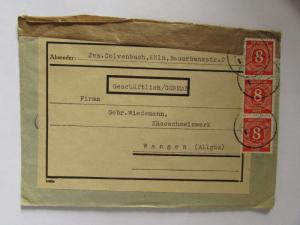 1946 Germany commercial cover Cologne-Wangen SC #536 reused envelope F-VF