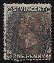 ST VINCENT 1871 Sc 14A, 1d black, used VF, Red A10 cancel