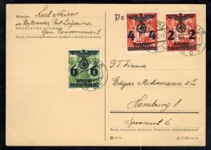 1940 Bytomsko Poland Germany GG Postcard Cover to Hamburg Stamp Dealer