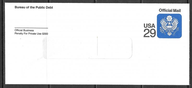 USA OFFICIAL Postal Stationery 1992 29c Unwmk RECYCLED Envelope ScUO85 Unused