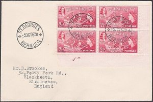 BERMUDA 1962 cover with 2½d definitive plate block - St Georges cds.........x853