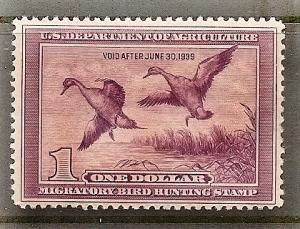 US RW  5 Mint LH OG 1938 Duck Stamp $1.00 CV $225 VF