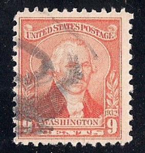 714 9 cent Washington, Williams, Pale Red Stamp used F