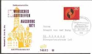 Germany 1971 Catholic Church Congress Emblem Sc 1071 Cover ++B988-31