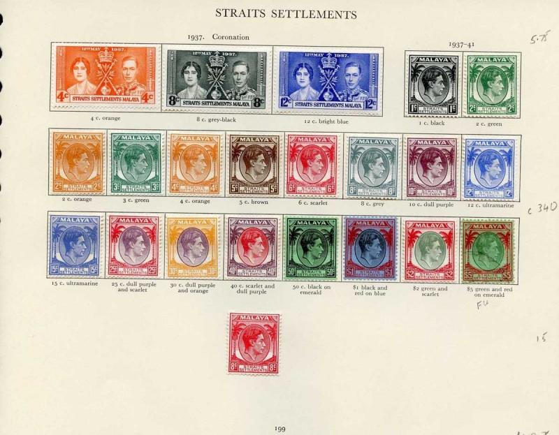 Collection of Straits Settlements KGVI on leaves cat 360.75 pounds