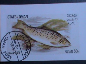 ​STATE OF OMAN-1972` GILLEROO TROUT FISHES CTO IMPERF S/S VF-FANCY CANCEL