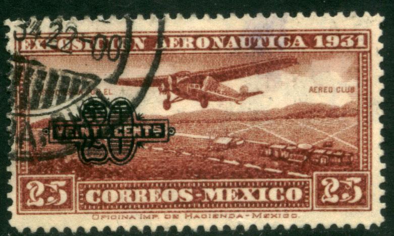 MEXICO C45, 20 on 25c SURCHARGED AERONAUTIC EXPO USED. (467)