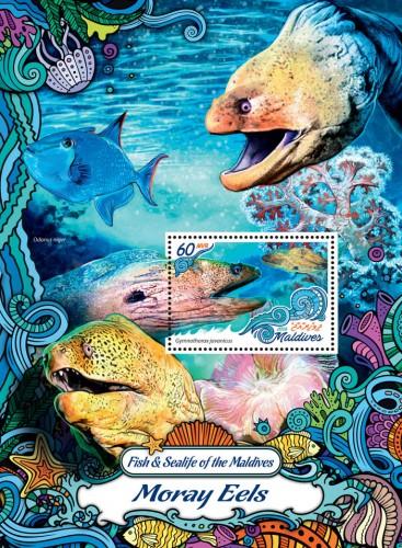 MALDIVES 2016 SHEET MORAY EELS MARINE LIFE mld161005b