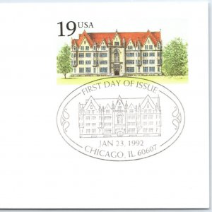 US POSTAL CARD STATIONERY FIRST DAY OF ISSUE COBB HALL UNIVERSITY OF CHICAGO '92