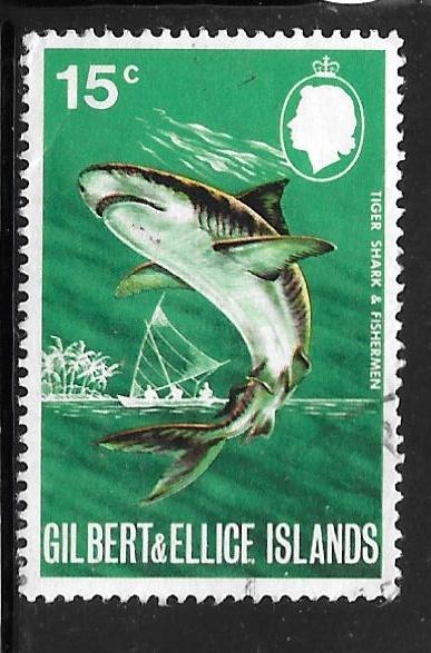 Gilbert and Ellice Islands 181: 15c HTiger Shark (Galeocerdo cuvieri), used, VF