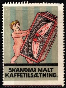 Vintage Denmark Poster Stamp Skandia's Ground Malt Coffee Additive Factory