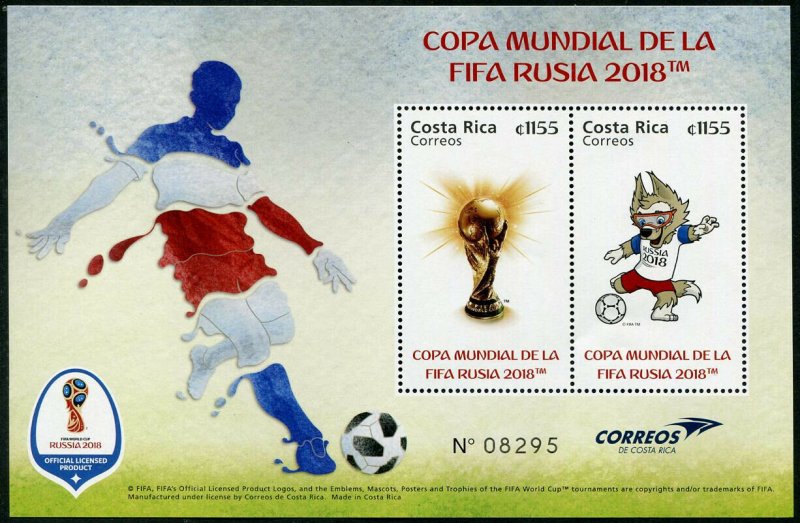 HERRICKSTAMP NEW ISSUES COSTA RICA Sc.# 697 Russia 2018 World Cup Soccer S/S