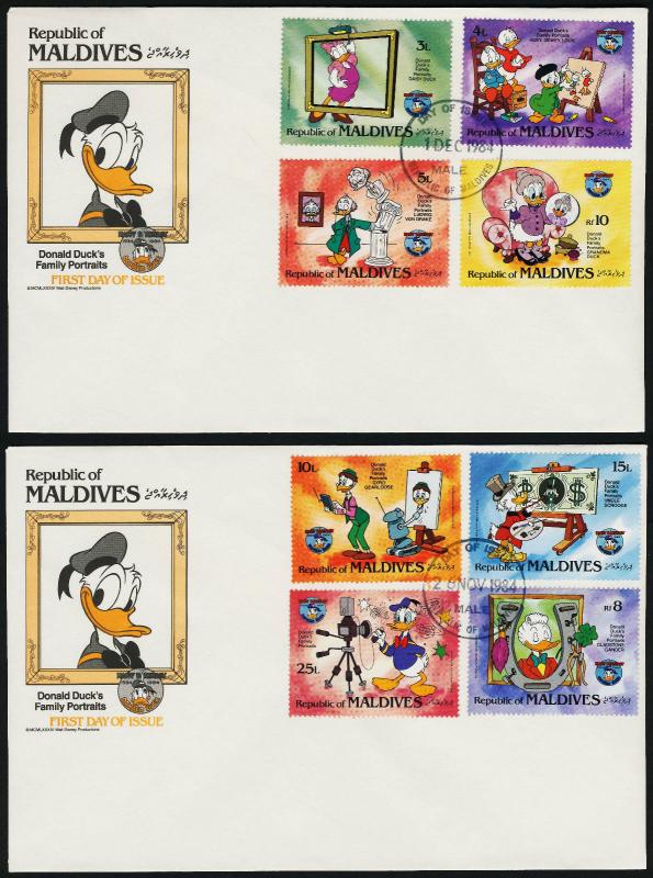 Maldives 1040-9 on FDC's Disney, Donald Duck, 50th Anniversary