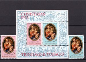 TRINIDD & TOBAGO 1973 CHRISTMAS PAINTINGS BY MURILLO SET OF 2 STAMPS & S/S MNH