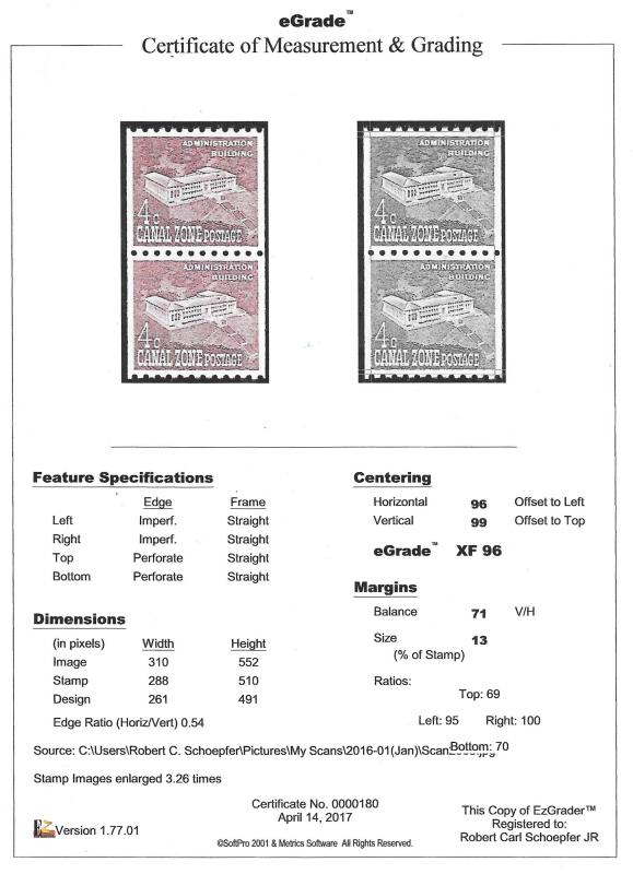 CANAL ZONE 154 4 cent CP Stamp Mint OG NH EGRADED XF-SUPERB 96 XXF