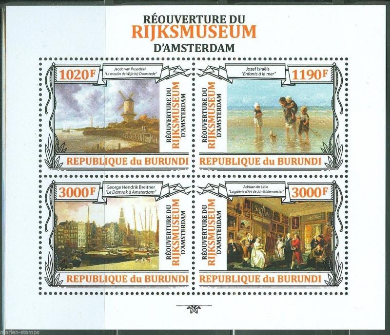 BURUNDI  2013 REOPENING OF THE RIJKSMUSEUM  PAINTINGS SHEET  MINT NH