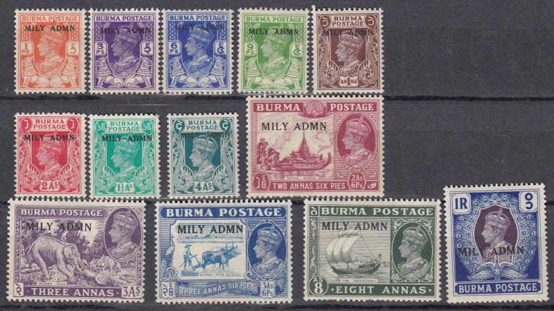 Burma - 1945 over printed stamp Set to 1R - MH (187)