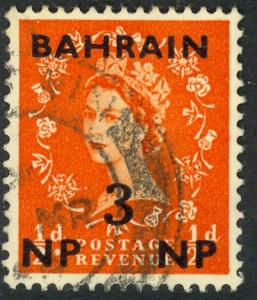 BAHRAIN 1957 QE2 3NP on 1/2d Red Orange Scott No. 105 VFU