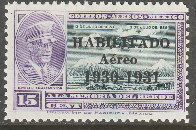 MEXICO C33, 15c HABILITADO 1930-1931, CAPT. E. CARRANZA. UNUSED, H OG