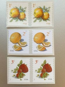 ~~VINTAGE TREASURES~~ 2X1C Apple, 2 x 2C Lemon, 2 x 3C Strawberry US MINT stamps