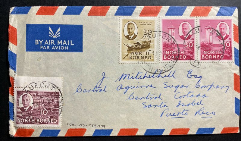 1952 Beaufort North Borneo Airmail Cover To Santa Nobel Puerto Rico