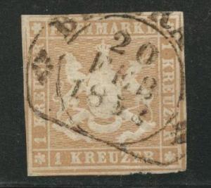 Wurttemberg Scott 7 nice 1857 stamp CV$65 Great Cancel ni...