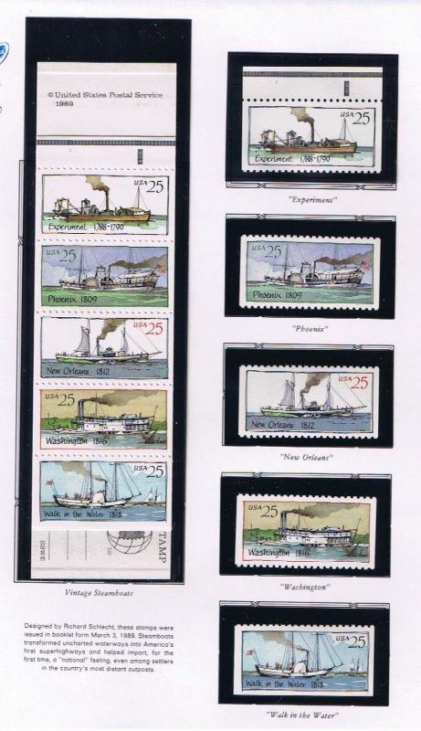 #2405-2409  MNH OG bklt strip of 5 w/singles Steamboats  Free S/H