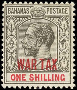 BAHAMAS Sc MR8 F-VF/Mint VLH - 1918  George V ', #54 Ovpt. War Tax in Red