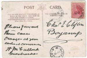 Western Australia 1907 Greenbushes cancel on postcard to Boyanup