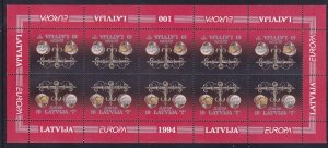 Latvia 379a (379) 1994 ERUOPA Balanced Scales Mini Sheet of 10 Tete-beche Pairs