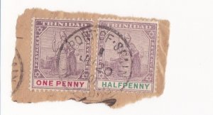 TRINIDAD 1896 USED PIECE 1/2 PENNY and 1 PENNY FINE USED PAIR