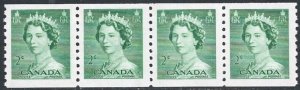 1953 Canada QEII Karsh #331 JUMP STRIP of 4 VF, Lightly Hinged-