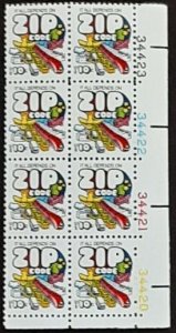 US Scott # 1511; 10c Zip Code from 1974; MNH, og, VF;plate block of 8;