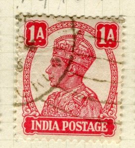 INDIA; 1938 early GVI portrait issue fine used 1a. value