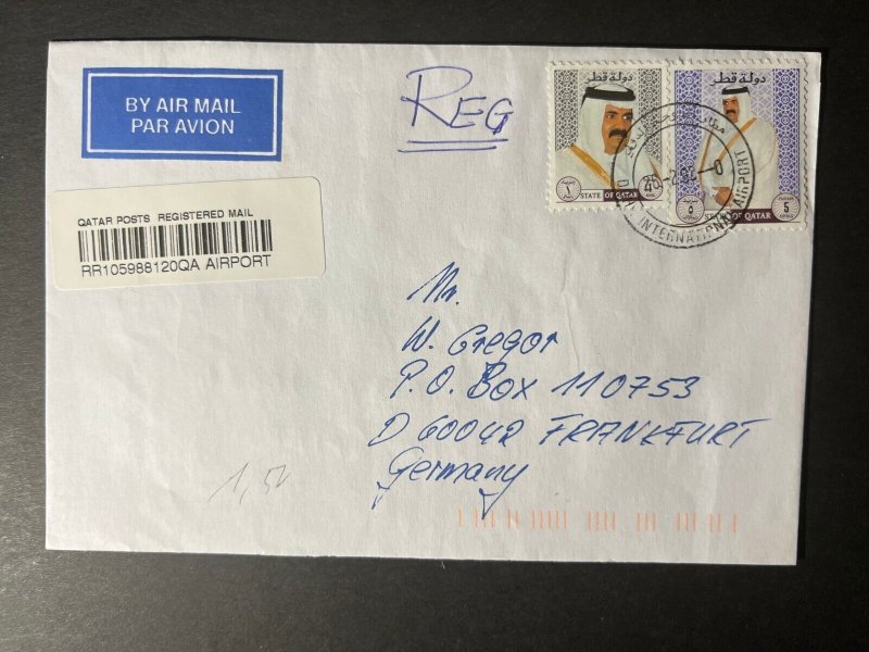 1990s Registered State of Qatar Airmail Cover Doha to Frankfurt Germany