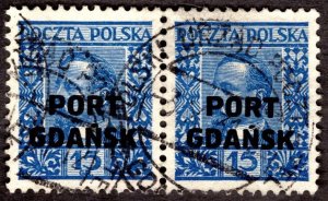 1930, Poland / Danzig, Port Gdansk, 15Gr, Used pair, Sc 1K23