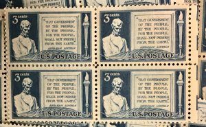 978  Gettysburg Address  MNH 100 3 cent stamps FV $3.00 Issued 1948