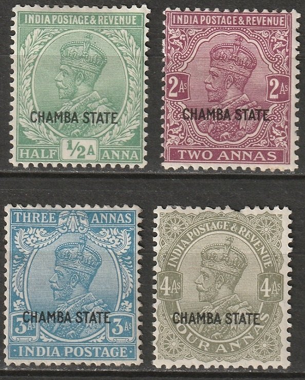 India Chamba 1927 Sc 51,53-5 partial set MH*/MNG