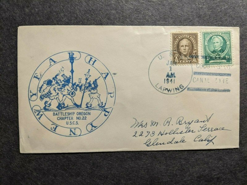 USS LAPWING AM-1 Naval Cover 1941 NEW YEAR's Cachet COCO SOLO, CANAL ZONE