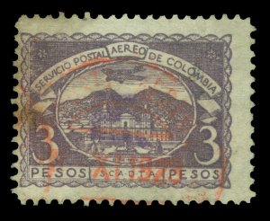 COLOMBIA 1921 AIRMAIL - SCADTA - Spain E handstamp 3p violet Sc# CLE10 used