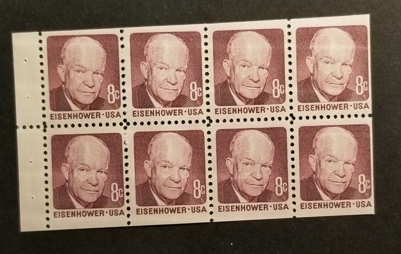 US 1395a MNH 1971 8¢ Eisenhower Booklet Pane of 8 Shiny Gum Mint Unused z5851 