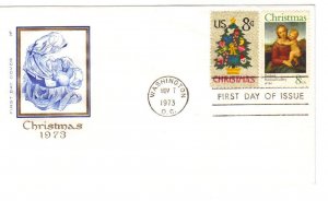 US 1507 & 1508 8c Christmas Issues on One FDC Farnam Cachet Unadd ECV $15.00