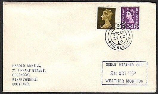 GB SCOTLAND 1969 cover OCEAN WEATHER SHIP cachet - Greenock cds............13899