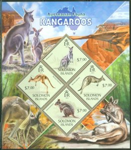 SOLOMON ISLANDS  2013 AUSTRALIAN FAUNA KANGAROOS SHEET  MINT NH