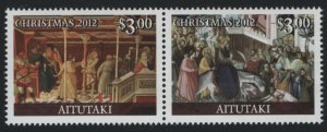 Aitutaki 2012 MNH Sc 596 $3 Paintings by Lorenzetti Christmas Pair