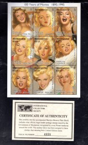 MONTSERRAT #860 1995 MARILYN MONROE MINT VF NH O.G SHEET 9 W/CERT.