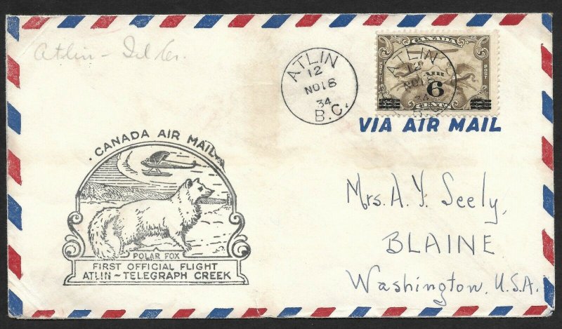 Doyle's_Stamps: Canadian Postal History: Atlin-Telegraph Creek 1st Flight Cover