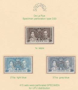 ADEN  1937 CORONATION  SPECIMEN   set of 3