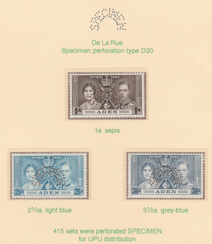 ADEN  1937 CORONATION  SPECIMEN   set of 3